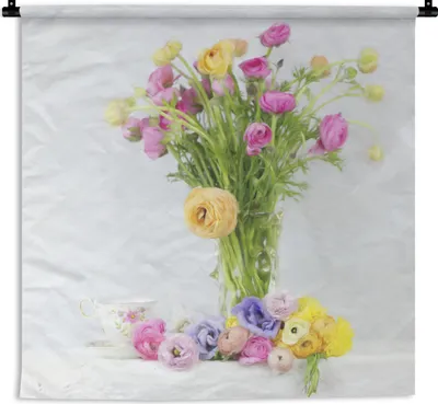 Produktbild von MuchoWow® Wandteppich Wandbehang Stillleben - Farben - Blumen 90x90 cm Tapisserie Dekoration Wandtuch - Wandaufhänger