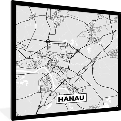 Produktbild von MuchoWow® Gerahmtes Poster Karte - Hanau - Karte - Deutschland 40x40 cm - Poster mit Schwarzem Bilderrahmen Wandposter Rahmen Foto Bilder - Mit Rahmen - Wanddekoration Schlafzimmer