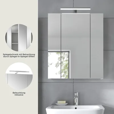 Produktbild von Badezimmerspiegelschrank >Ice< in Weiß / Weiß Hochglanz - 60x55x46cm (BxHxT)