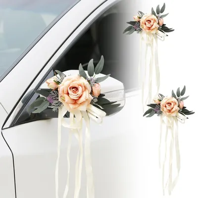 Produktbild von Solidchoice - 2 Stück Auto-Dekorationen für Hochzeiten mit Kunstblumen und Schleifen