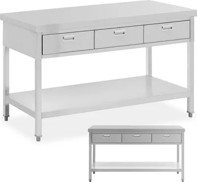 Zdjęcie produktu dla Stół Blat Roboczy Gastronomiczny Stalowy Z Półką Szufladami 150 X 60 Cm Do 295 Kg