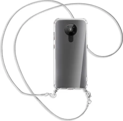 Produktbild von Handykette Backcover-Schutzhülle mit Band (Metall silberfarben) für Nokia 5.3 - silberfarbene Kette Snake