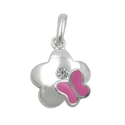 Produktbild von Anhänger 10mm Blume mit Schmetterling und Zirkonia Silber 925 silber 10mm