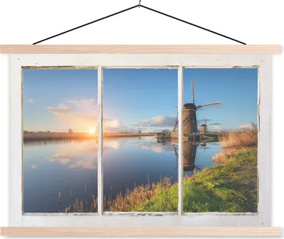 Produktbild von MuchoWow® Textilposter Aussicht - Wasser - Mühle 60x40 cm mit holzfarbenen Rahmen - Bilder