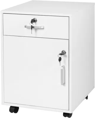 Productafbeelding van Rolcontainer met lade - Deurvak en afsluitbaar - Op wielen - 57x40x40 cm - Wit