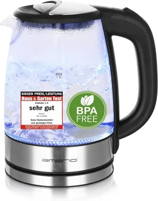 Produktbild von Wasserkocher mit 1.7 Liter Volumen | 2200 Watt | blaue LED Innenbeleuchtung | 360° Basis | SIEGER Preis/Leistung Haus & Garten Test