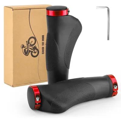 Productafbeelding van Ergonomische fietsgrepen met antislip-puntpatroon, schokabsorberend rubber, 130 mm, zwart/rood
