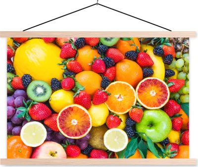 Produktbild von MuchoWow® Textilposter Apfel - Weintrauben - Obst 60x40 cm mit holzfarbenen Rahmen - Bilder