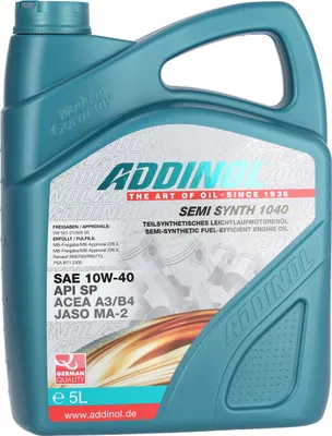 Produktbild von ADDINOL SAE 10W-40, Semi Synth 1040, kraftstoffsparendes, teilsynthetisches Leichtlaufmotorenöl - 5 Liter Kanister