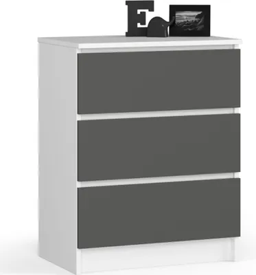 Produktbild von Kommode AKORD K60 Weiß 60 cm 3 Schubladen Front Graphitgrau B60 x H77 x T40 cm