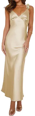 Produktbild von Phicia Sommerkleid, Satin, Spaghettiträger, V-Ausschnitt, Midi-Kleider für Damen