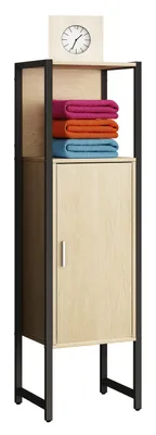 Immagine prodotto di Mobili bagno in legno/metallo | Armadio per midi | Dimensioni: H. 114 x W. 33 x D. 30 cm | Ripiano bagno | 1 porta girevole | 1 vano aperto - Edino