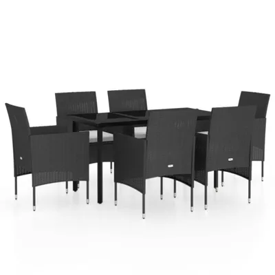 Produktbild von vidaXL 7-tlg. Garten-Essgruppe mit Kissen Schwarz