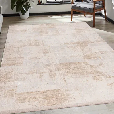 Zdjęcie produktu dla Nowoczesny dywan do salonu | błyszczący | beżowo-biały Rozmiar - 120 x 170 cm