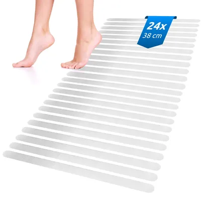 Produktbild von Rutschfeste Streifen für Dusche und Badewanne, transparent, selbstklebend und rutschfest, 24-teiliges Set, rutschfeste Badematte, rutschfeste Duschmatten