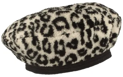 Angiolo Frasconi kuschelige Teddy Baskenmütze Leopardenprint in schwarz