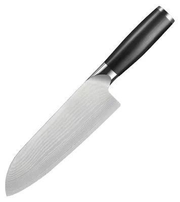Obrázok produktu pre Santoku Messer – Japonský kuchársky nôž – 18 cm čepeľ z uhlíkovej ocele – Extrémne ostrý – Rukoväť z nehrdzavejúcej oceli – Profesionálny kuchársky nôž na mäso a ryby