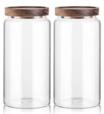 Image de Lot de 2 bocaux de conservation en verre de 1200 ml avec couvercle en bois