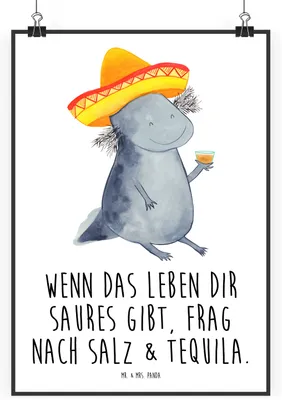 Produktbild von Mr. & Mrs. Panda Bild Axolotl Tequila DIN A1 - Weiß - Geschenk, Plakat, Kunstdruck, Urlaub, trinken, Party, Mexiko, wanddeko, Wandbild, drucke, Motivationsspruch