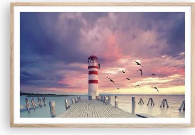 Produktbild von Gerahmtes Poster - Rahmen in heller Eiche - Laterne Meer Küste - 91,5x61 cm - Wand Bild - Wanddeko - Wandbilder - Kunstposter - Wandposter - Bilderrahmen - Bilder - Kunstdruck - P2NAA91x61-4978