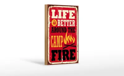 Produktbild von Holzschild Retro 12x18cm life better camp fire Camping rot