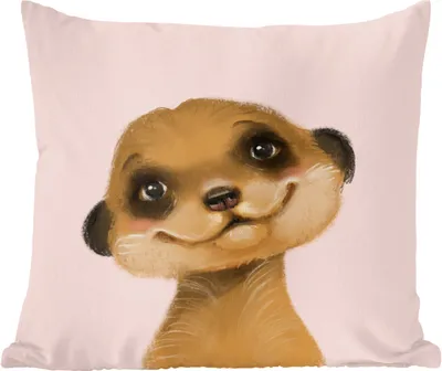 Produktbild von MuchoWow® Zierkissen Sofakissen Wohnzimmer Dekokissen 50x50 cm Tiere - Erdmännchen - Rosa - Komfort - Sofakissen