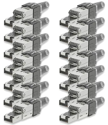 Produktbild von Netzwerkstecker CAT 7 Werkzeuglos 14 RJ45 Netzwerk Stecker geschirmt Metall Grau