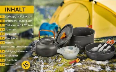 Produktbild von Famanu Camping Kochgeschirr Set - 13-teilig, Aluminium, tragbar
