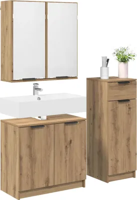 Zdjęcie produktu dla vidaXL Zestaw mebli łazienkowych z drzwiami 3 szt. Materiał drewnopochodny dąb Artisan