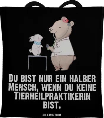 Produktbild von Mr. & Mrs. Panda Jutebeutel Tierheilpraktikerin Herz - Schwarz - Geschenk, Laptoptasche, Tote Bag, Tasche, Schultasche, Tragetasche