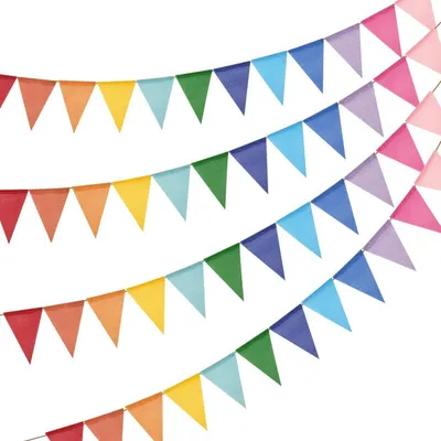 Image de Guirlande de fanions d'extérieur, résistante aux intempéries, multicolore, 12 mètres, lot de 3, imitation lin