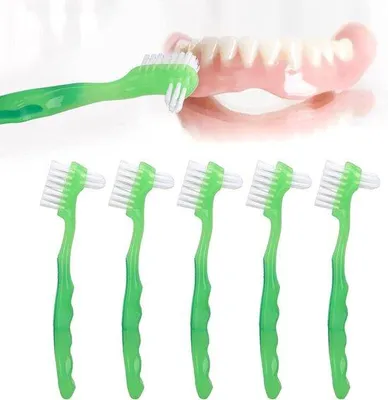 Image de Kit de brosses à dents professionnelles - 5 brosses pour prothèses dentaires - Poils rouges.