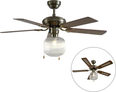 Produktbild von DeckenventilaTor Messing mit Holz 107,5 cm mit Zugschalter Mistral Karel