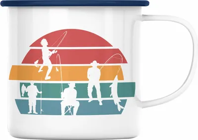 Produktbild von Trendation - Vintage Angler Emaille Tasse Geschenk Fischer zum Angeln als Geschenkidee für Angler (Blau)