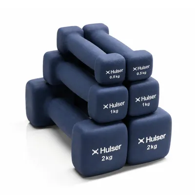 Produktbild von Hulser Hantelset - 2 x 0,5 kg + 2 x 1 kg + 2 x 2 kg - Neopren Hanteln - Blau - Gewichte - Kurzhanteln für Krafttraining - Fitness Training Zuhause