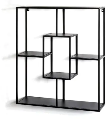 Obrázok produktu pre Nástenná polica, čierna, kovová - Rozmery: Š 60 cm x V 70 cm x H 18 cm, štýl: moderný
