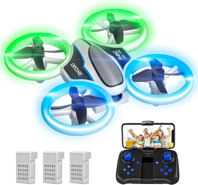 Produktbild von Mini Drohne mit HD 720P Kamera für Kinder – RC Quadrocopter mit LED-Licht, 3 Akkus, 360° Flips, Headless Mode, Höhenhaltung, Spielzeug Drohne für Anfänger und Kinder