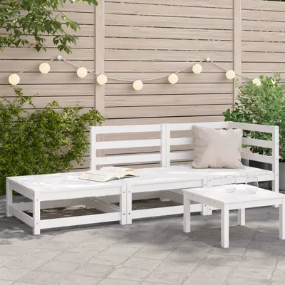 Produktbild von Möbel Gartensofa mit Hocker 2-Sitzer Weiß Massivholz Kiefer - Gartenstühle &36669