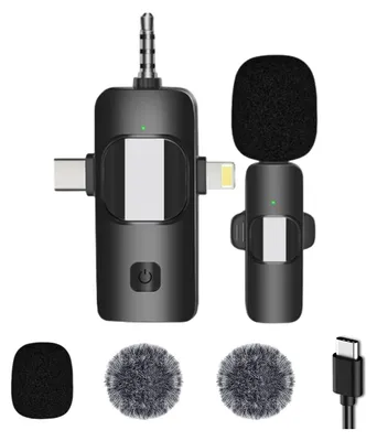 Produktbild von Kabelloses Ansteckmikrofon 3-in-1, 20 Meter Reichweite, Für iPhone Android Kamera Laptop PC, Für Vlog Videoaufnahmen
