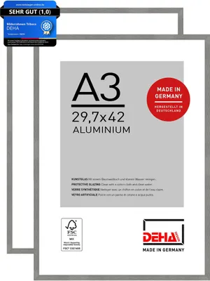 Produktbild von DEHA 2er SET Aluminium Bilderrahmen Tribeca, 29,7x42 cm (A3), Struktur Grau Matt
