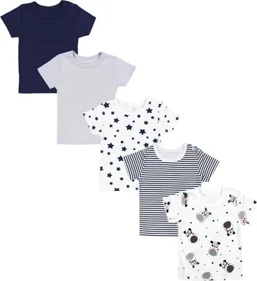 Produktbild von TupTam Baby Jungen Kurzarm T-Shirt mit Aufdruck Unifarben Sterne Streifen 5er Set, Farbe: Mehrfarbig 4, Größe: 56
