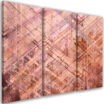 Obrázek produktu pro Triptych na plátně, abstraktní geometrické tvary, 120 x 80 cm, Feeby červený nástěnný obraz připravený k zavěšení
