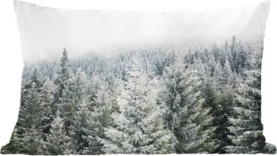 Produktbild von MuchoWow® Zierkissen Sofakissen Wohnzimmer Dekokissen 50x30 cm Wald - Schnee - Winter - Jahreszeiten - Tannenbaum - Wohnzimmerdekoration - Polster mit Photo