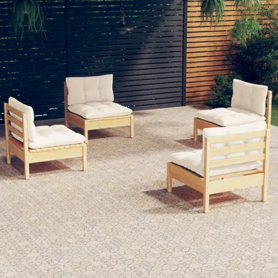Produktbild von Möbel 4-tlg. Garten-Lounge-Set mit Creme Kissen Kiefernholz - Gartenmöbelset 3096028