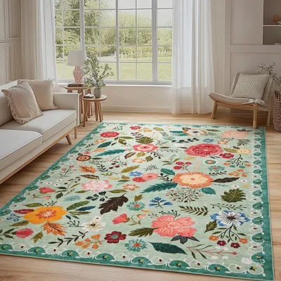 Productafbeelding van Elzusha - Wasbaar Tapijt met Vintage Bloemenpatroon, 140 x 200 cm