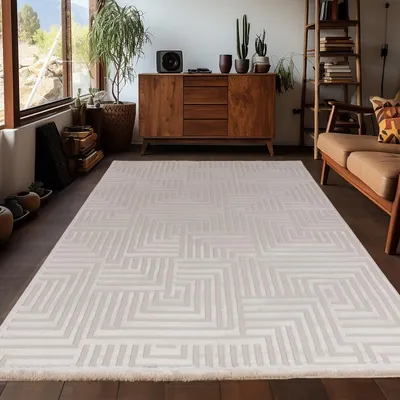 Zdjęcie produktu dla Ayyildiz | Dywan 3D Sahara Ornament - 140 cm x 200 cm - Beżowy - Nowoczesny, Geometryczny, Przytulny