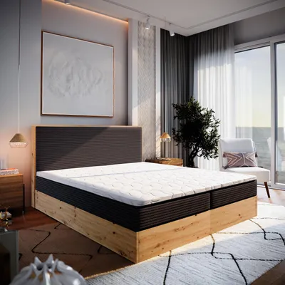 Produktbild von Masseno Boxspringbett VERDON 160x200 cm Komplett-Set mit Bonell Matratze und Topper, Polsterbett mit Bettkästen -Braun, LINCOLN 29
