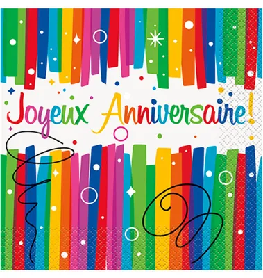 Imagen del producto de 16 servilletas de papel de colores. "Feliz cumpleaños". 33 x 33 cm. Desechables
