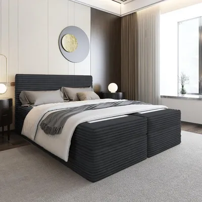 Produktbild von Bett Boxspringbett SENO Topper T25 mit Bettkästen - Doppelbett, Stauraum, Schlafzimmer, Polsterbett, Bettgestell (120x200, Schwarz - Tilia 100)