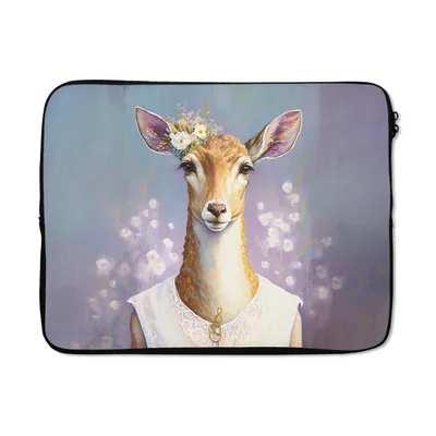 Produktbild von MuchoWow® Laptop Hülle 15 Zoll Hirsche - Blumen - Gemälde - Porträt - Tiere Laptoptasche - Laptoptasche - Sleeve - Rundum-Schutz